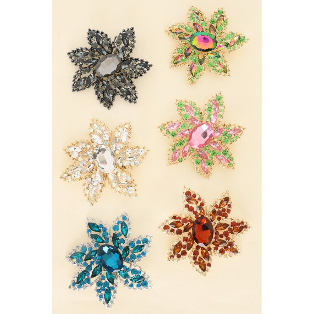 Crystal Rhinestone Embellished Flower Brooch Pin - Diona J